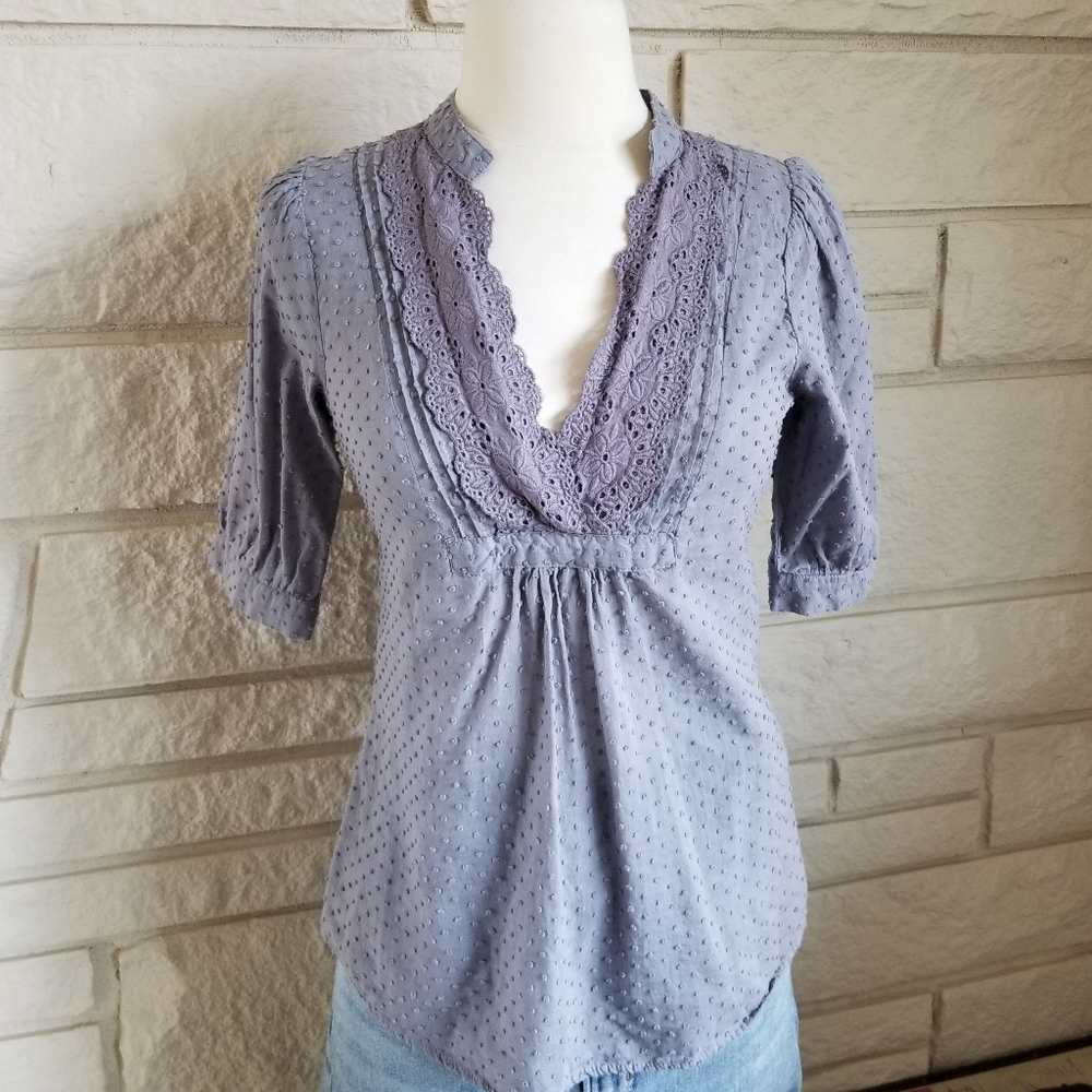 Nordstrom-Love on a Hanger Grey Eyelet Polka Top